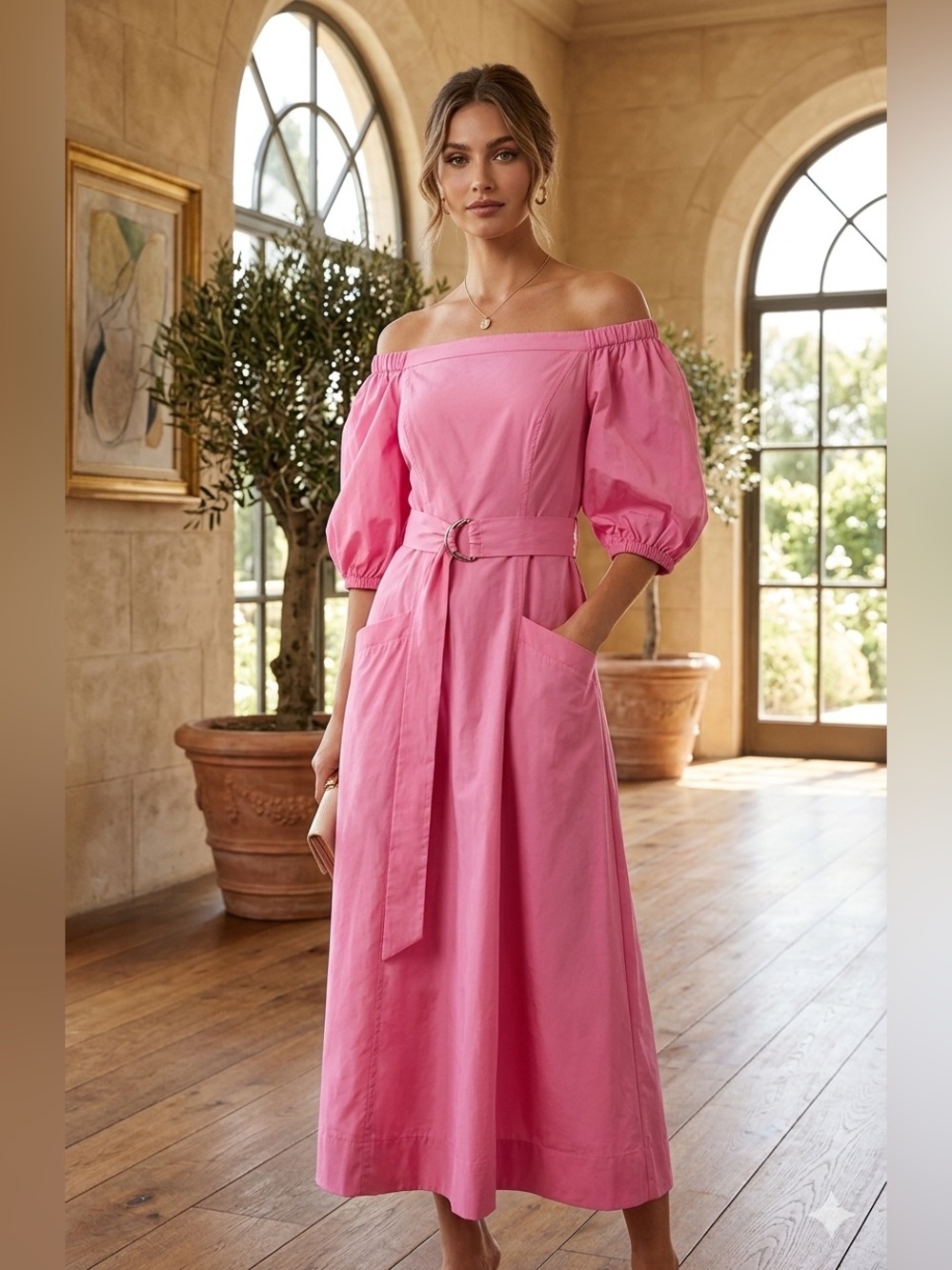Prabal Gurung One-Shoulder Pink Midi Dress with Belt